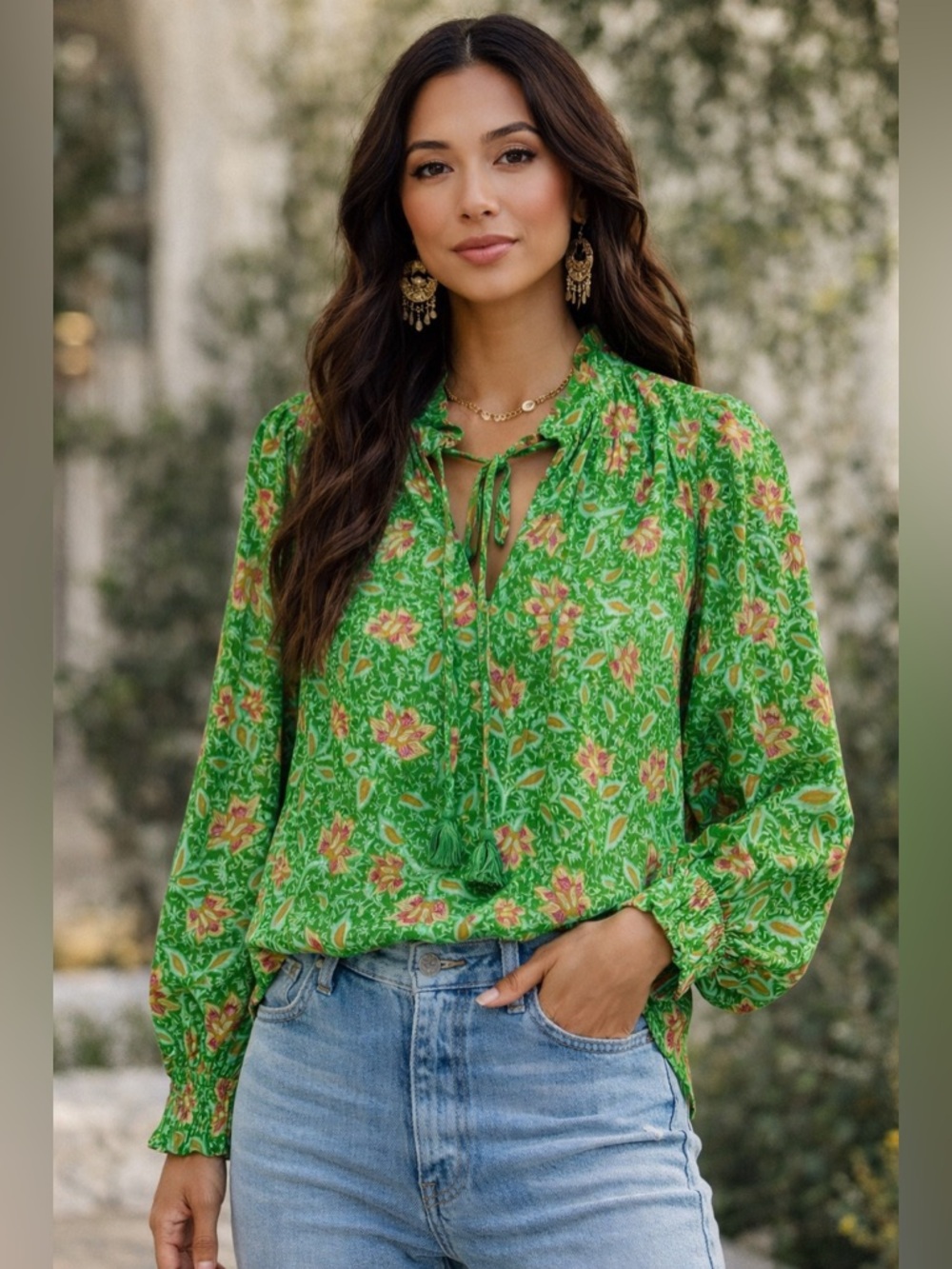 Joie Green Floral Blouse